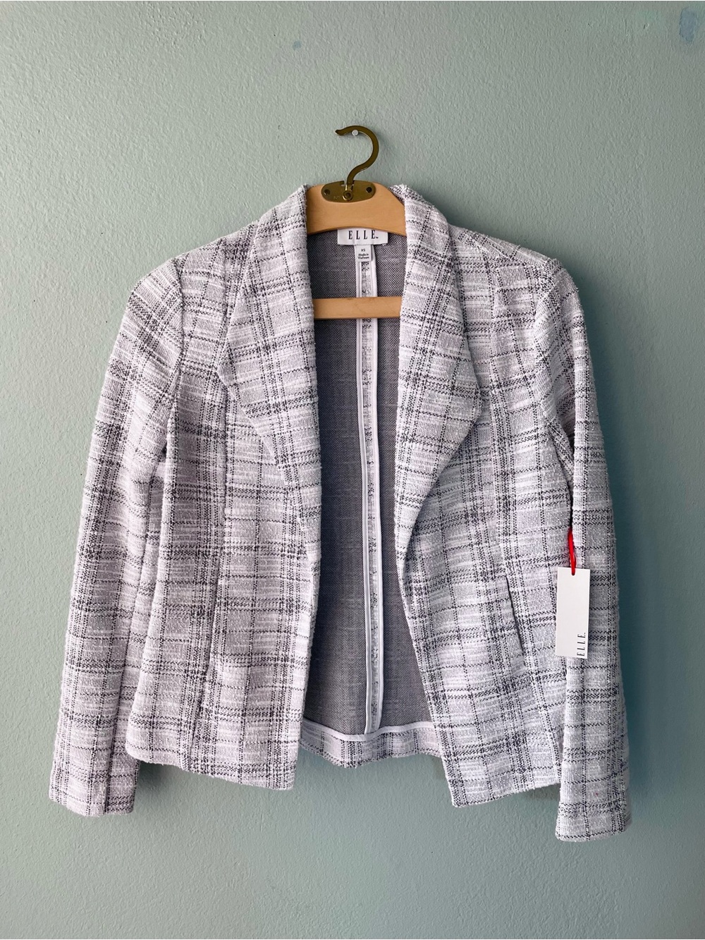 Elle | White Tweed Test Blazer Open Front Jacket